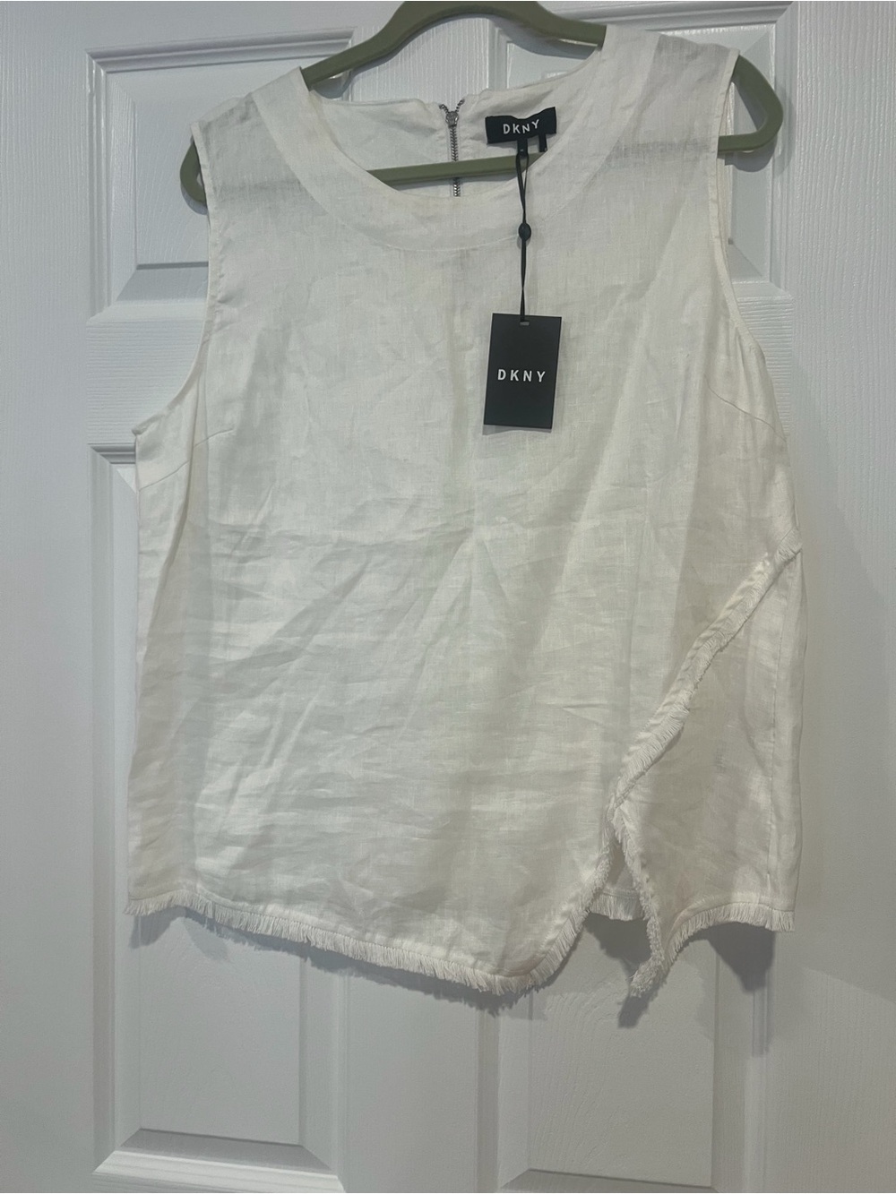 DKNY Women's White Linen Sleeveless Shell Top  XL